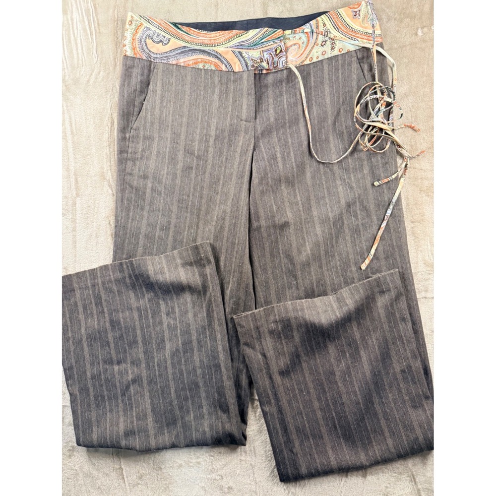 Y2K Poleci Women Pinstripe Wide Leg Pants Paisley Waistband Festival Boho Retro